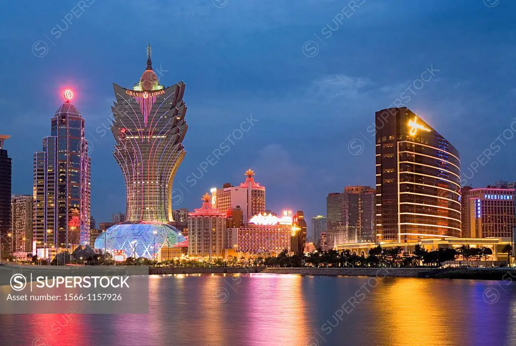 City Skyline with Bank of China Building, Grand Lisboa Hotel-Casino and Wynn Hotel-Casino,Macau,China