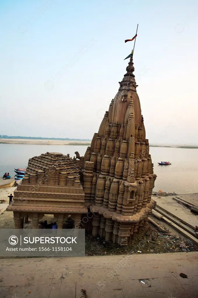 Temple by the ghats on the Ganges river, Varanasi  Uttar Pradesh, India.