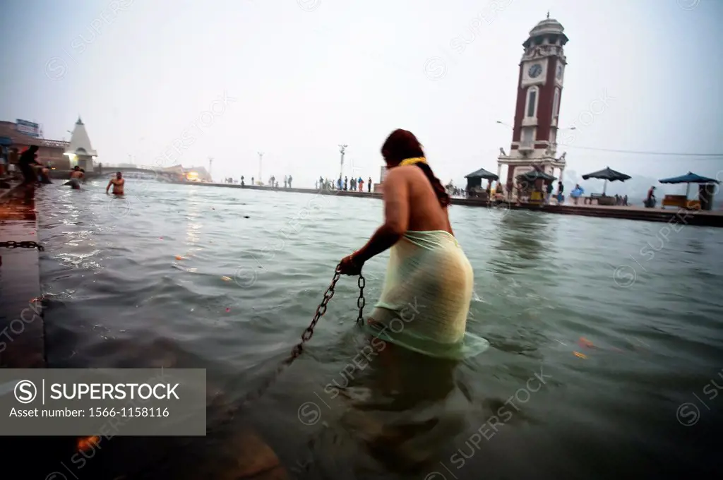 Pilgrim bathing on the Ganges  Haridwar  Uttaranchal, India, Ganges River.