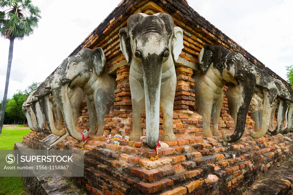 Elephants in a chedi  Wat Sorasak  Sukhothai Historical Park  Thailand