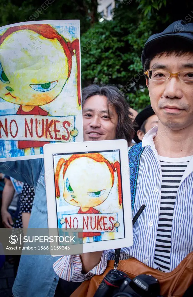 Anti-nuclear demonstration in front of the headquarters of Japan´s Government Kokkai or Diet Tokyo Japan