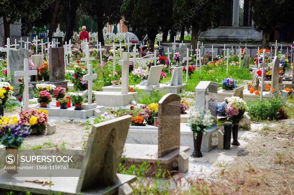 Graves at the Venice cemetery, Italy