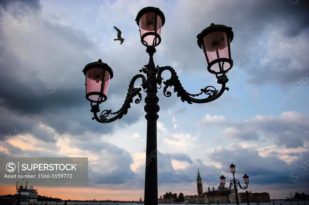 Traditional Venetian Street lamp by the San Marco´s waterfront, Venice, Italy