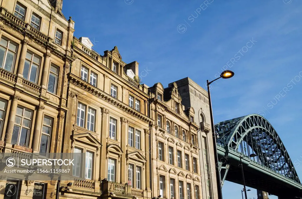View of The Tyne Bridge from The Quayside in Newcastle, England, United Kingdom