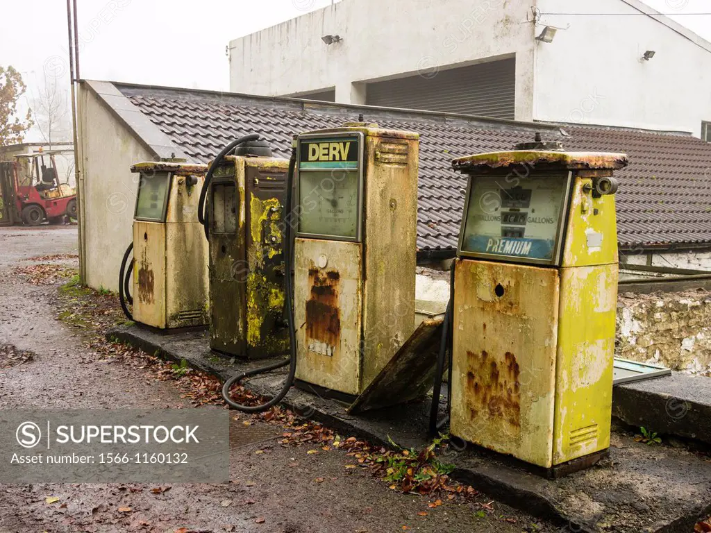 Old style dissused petrol and diesel fuel pumps