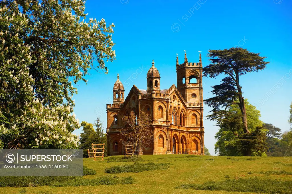 The Gothic Temple  1740´s  designed by James Gibbs in the English landscape gardens of Stowe, designed by Capability Brown  Buckingham, England