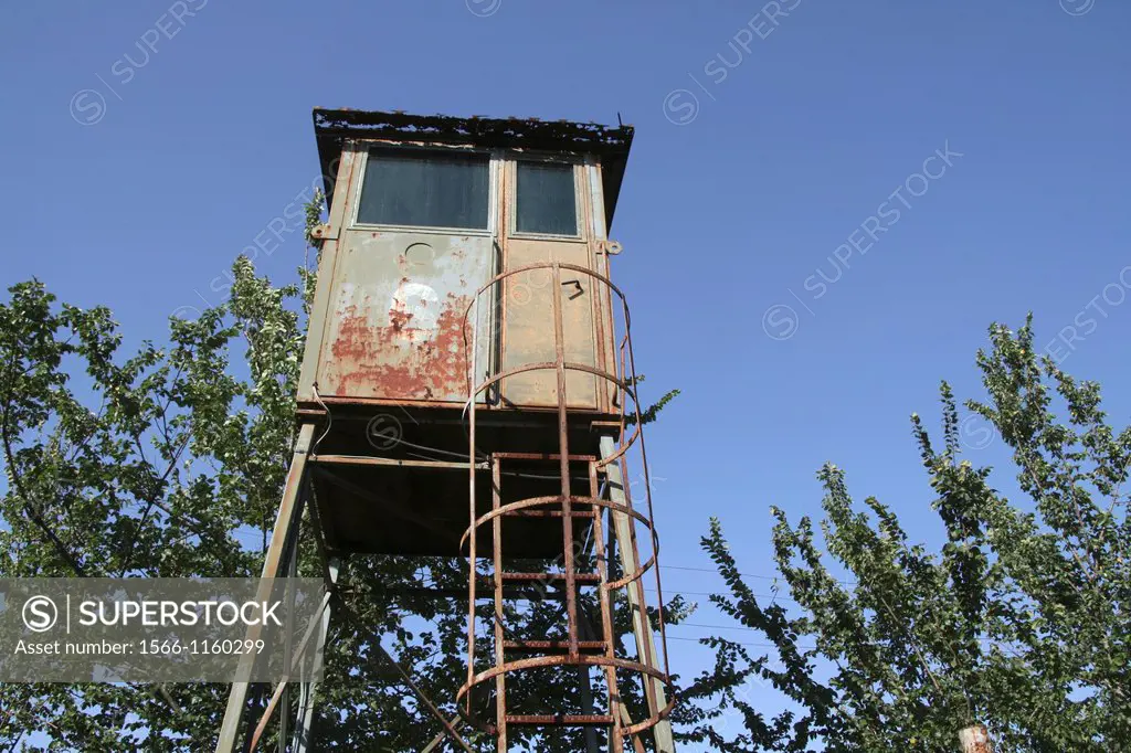 old abandoned military type watch tower in park in rome italy