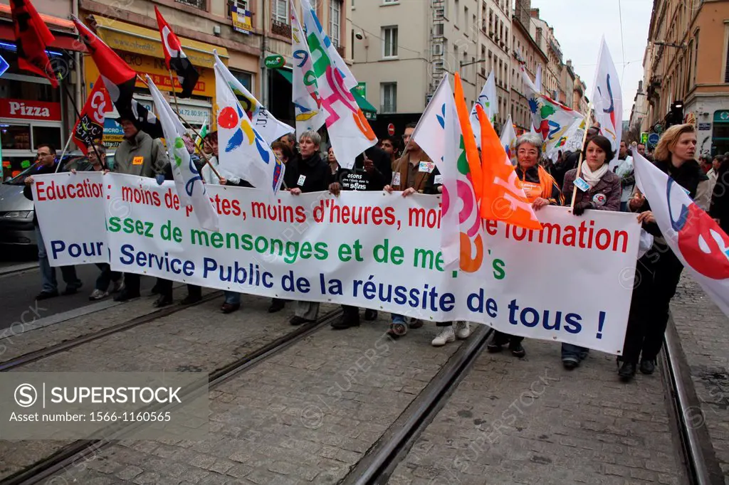 Demonstration against school´s reform, Xavier Darcos, Lyon, Rhône-Alpes, France.