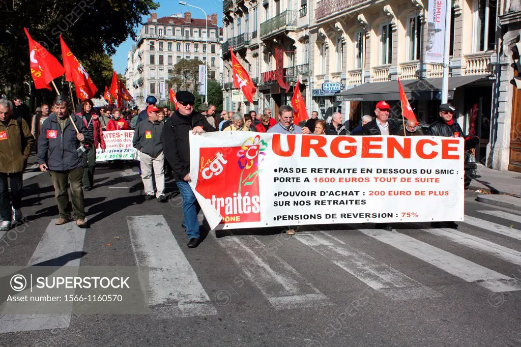 Demonstration for pensions, old people, Lyon, Rhône-Alpes, France.