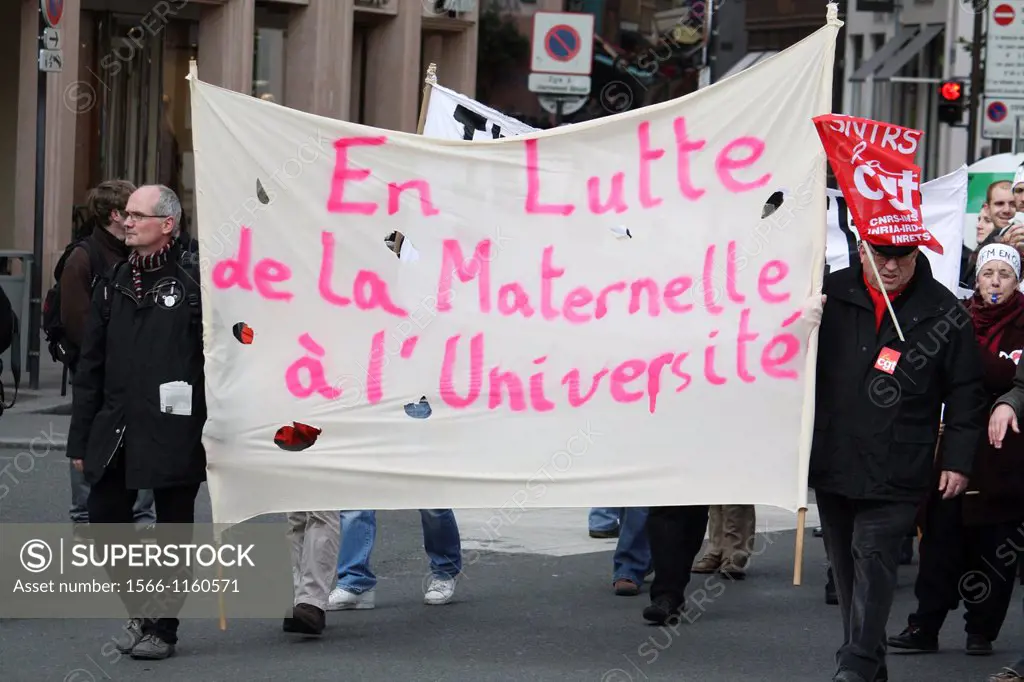 Demonstration against reform, school, university, education, Lyon, public services, Rhône, Rhône-Alpes, France.