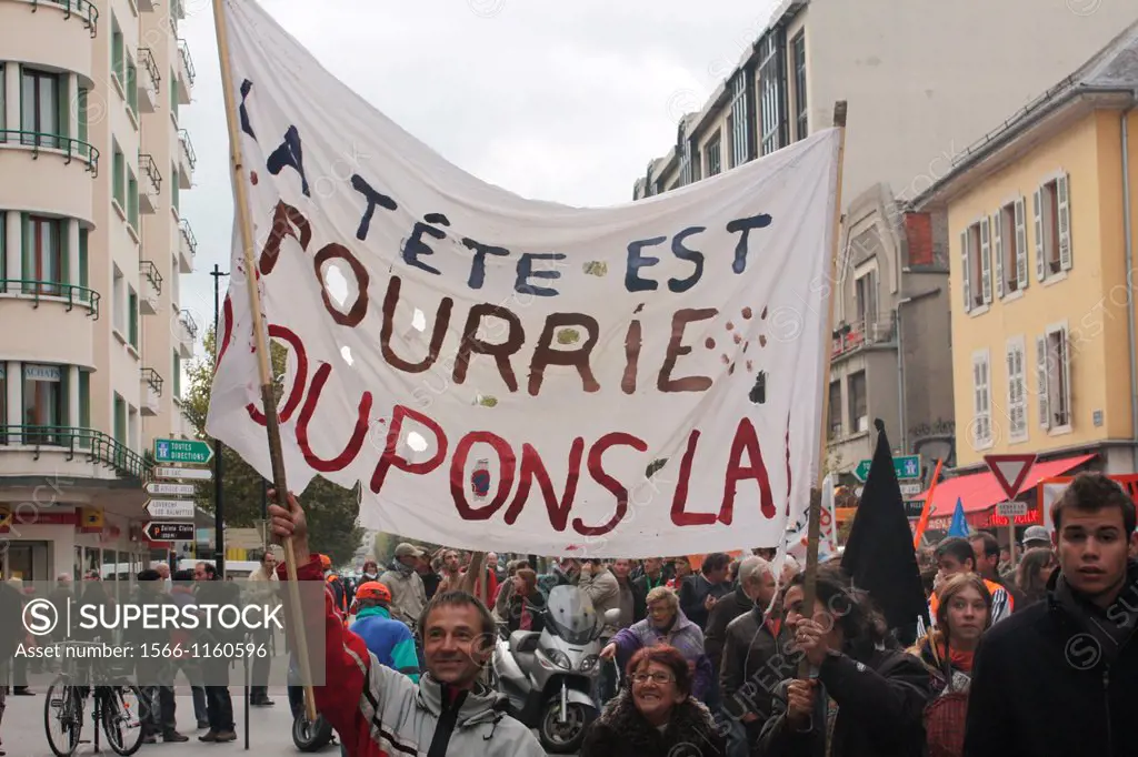 Demonstration against reform, for pension withdrawal, Annecy, Haute-Savoie, Rhône-Alpes, France.
