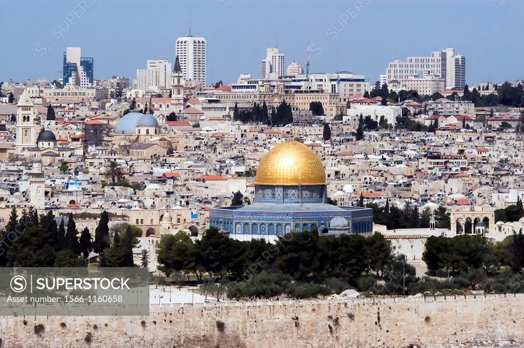 A view of Jerusalem old city and the dome of the rock from Mount Olives