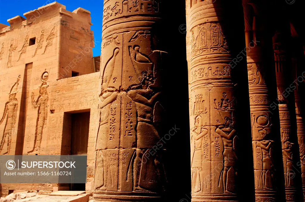 Hieroglyphics outside Temple of Philae, Egypt