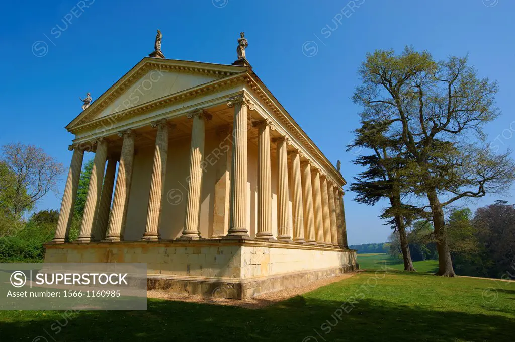 The neo-classic Temple of Concorde in Capability Browns English Lanscape Gardens at the Duke of Buckingham´s Stowe House, Buckingham, England