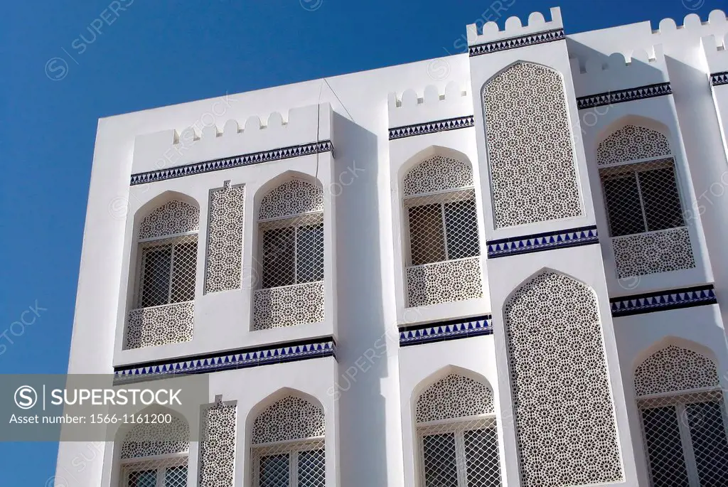 Apartment buildings with Arabic architecture and design in Muscat, Oman
