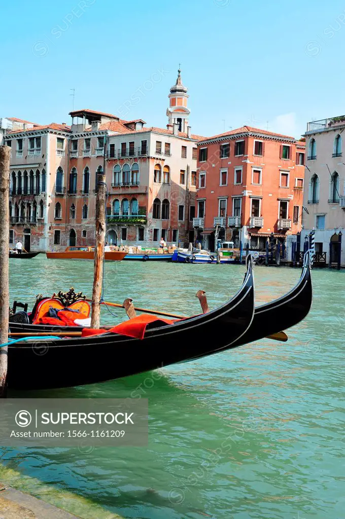 View of the Grand Canal in Venice with a two gondolas