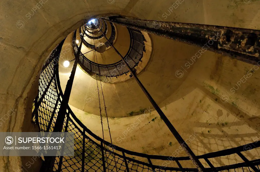 helical staircase in Fort de Joux, Doubs departement, Franche-Comte region, France Europe