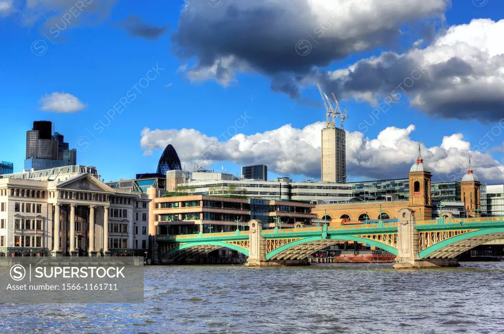 View of city from Thames, London, UK