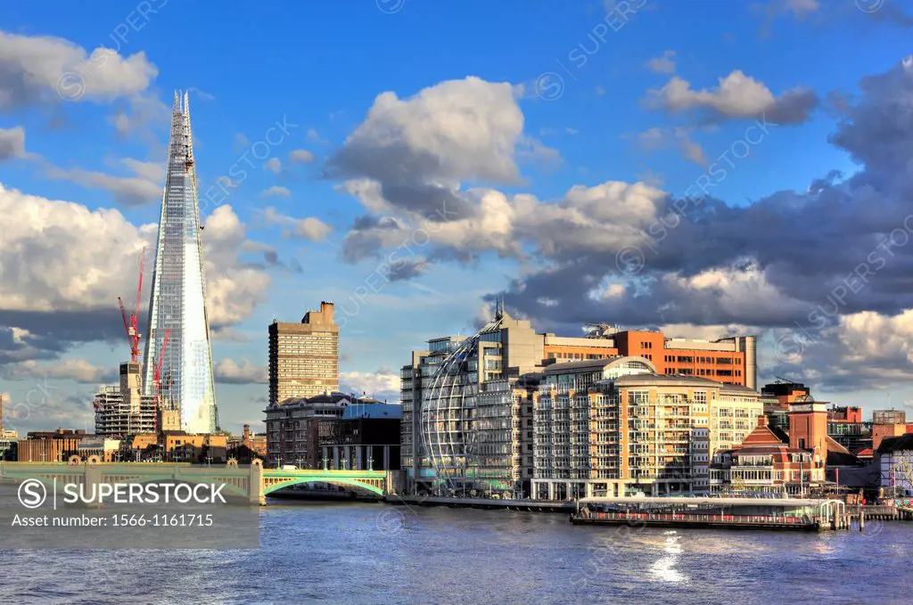 View of city from Millennium Bridge, London, UK