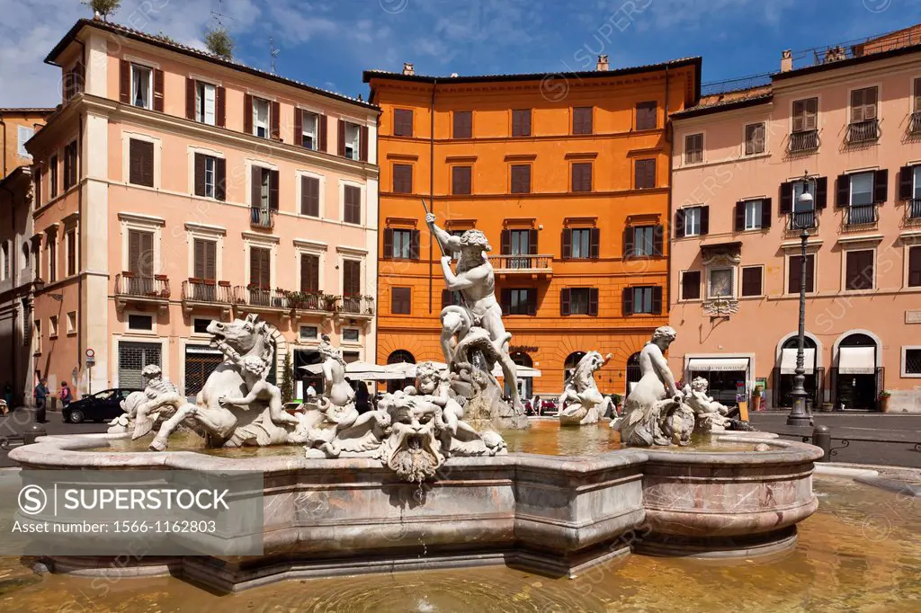 The Neptune water fountain in Navona Square in Rome, Italy