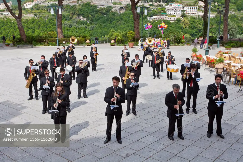 The Minori Concert Band entertaining in the village square in Ravello, Italy