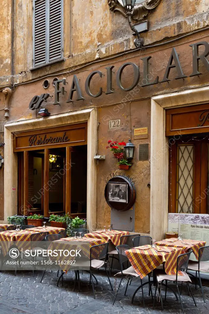 An outdoor street restaurant in central Rome, Italy