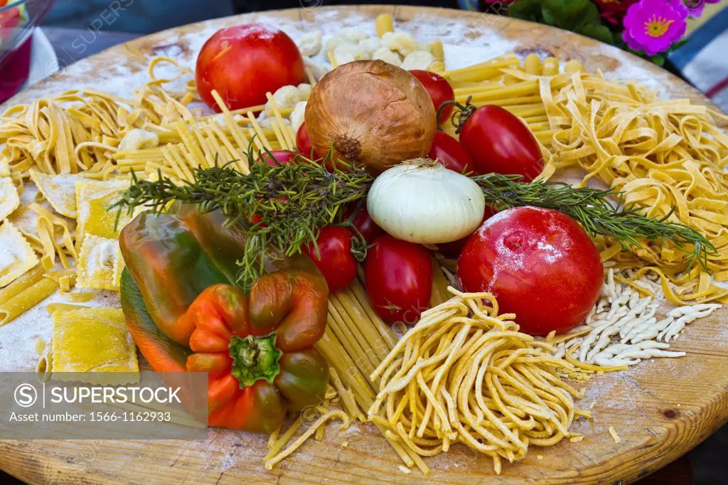 Closeup of a pasta dish at an outdoor restaurant in central Rome, Italy