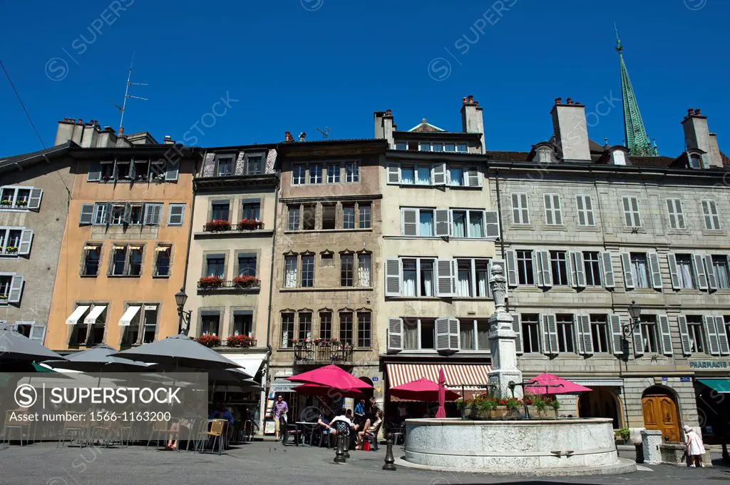 At the city square Place du Bourg-de-Four in the old town of Geneva, Switzerland
