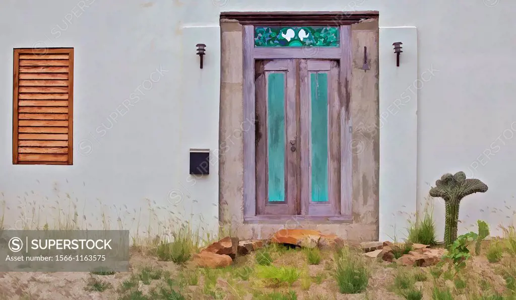 Weathered Wood Door with Green Panels in the Caribbean Island of Aruba