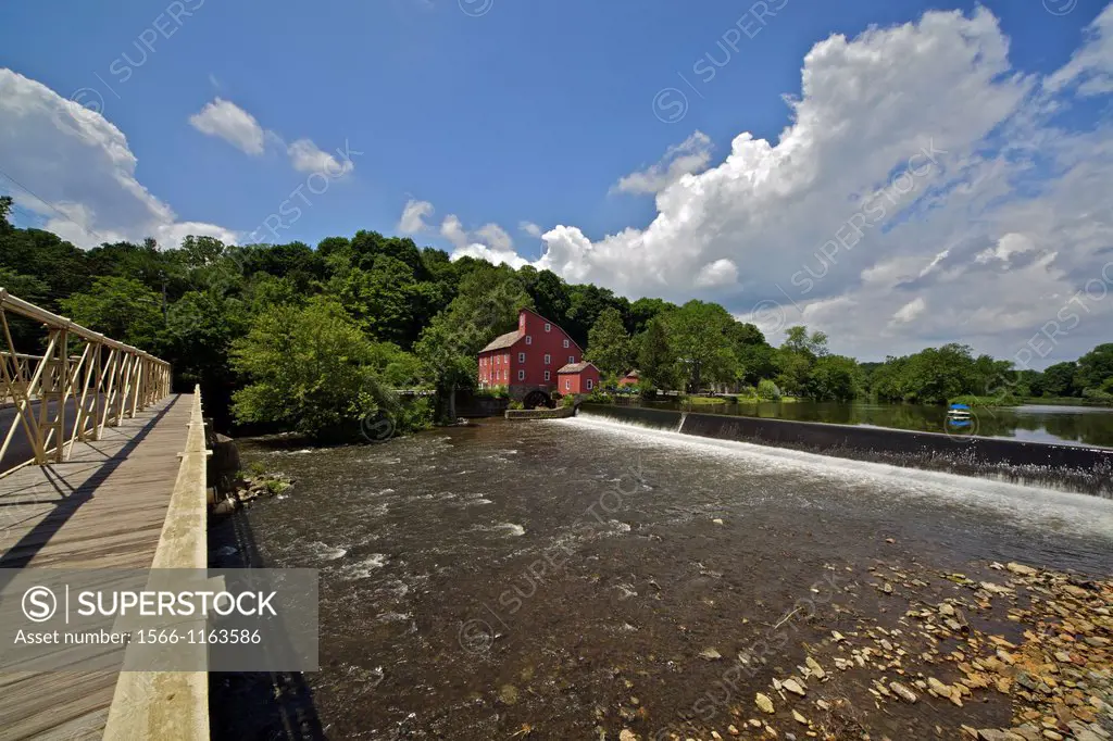 Faded Red Water Mill on the Dam of the Raritan River