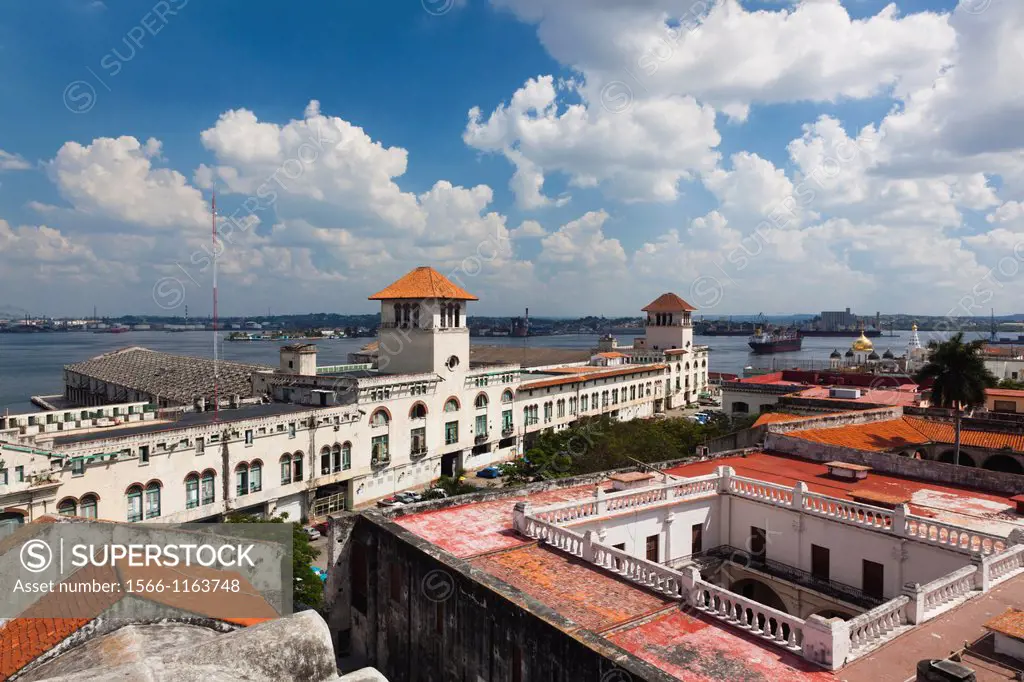 Cuba, Havana, Havana Vieja, Plaza de San Francisco de Asis, Port Buildings, elevated view