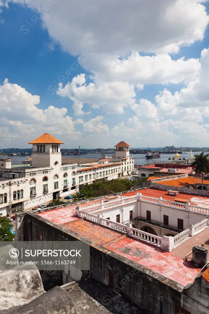 Cuba, Havana, Havana Vieja, Plaza de San Francisco de Asis, Port Buildings, elevated view