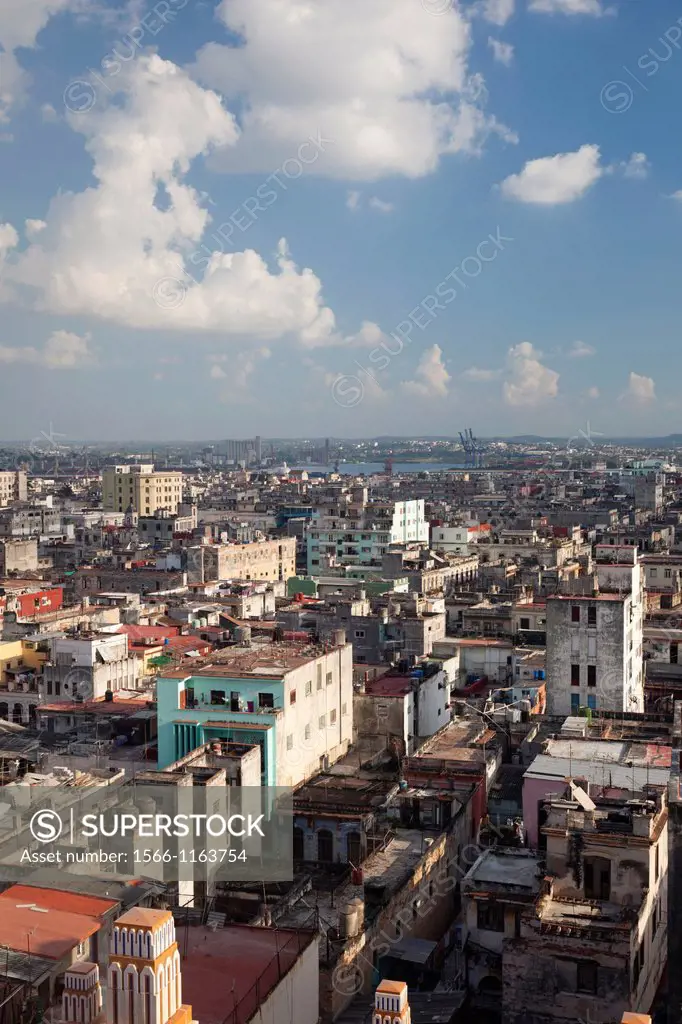 Cuba, Havana, Havana Vieja, elevated view of Old Havana buildings