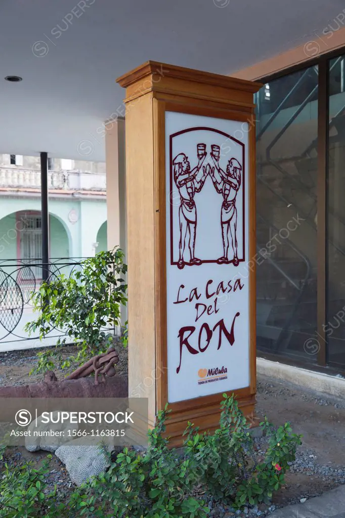 Cuba, Pinar del Rio Province, Pinar del Rio, sign for La Casa del Ron, rum shop