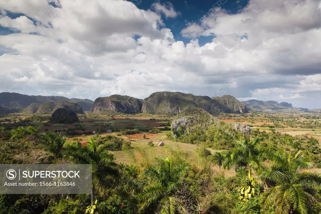 Cuba, Pinar del Rio Province, Vinales, Vinales Valley, elevated view, daytime