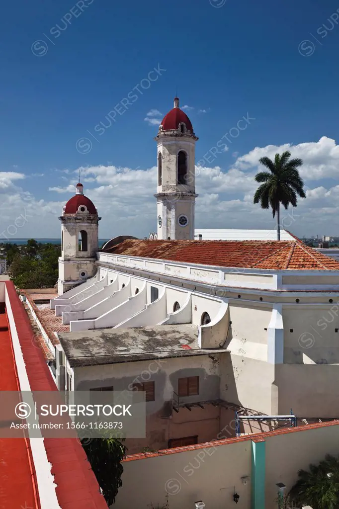Cuba, Cienfuegos Province, Cienfuegos, Catedral de Purisima Concepcion cathedral, elevated view