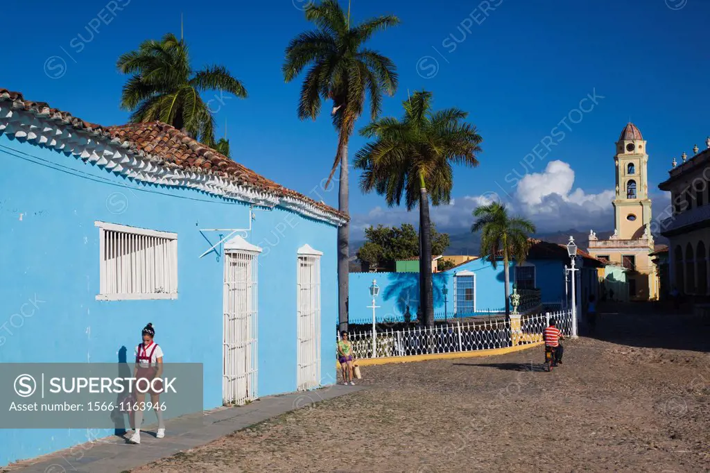 Cuba, Sancti Spiritus Province, Trinidad, Plaza Mayor, morning