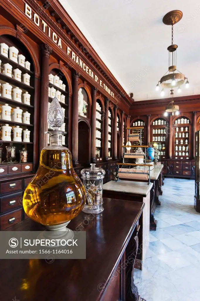 Cuba, Matanzas Province, Matanzas, interior of the Museo Farmaceutico, 19th century pharmacy museum