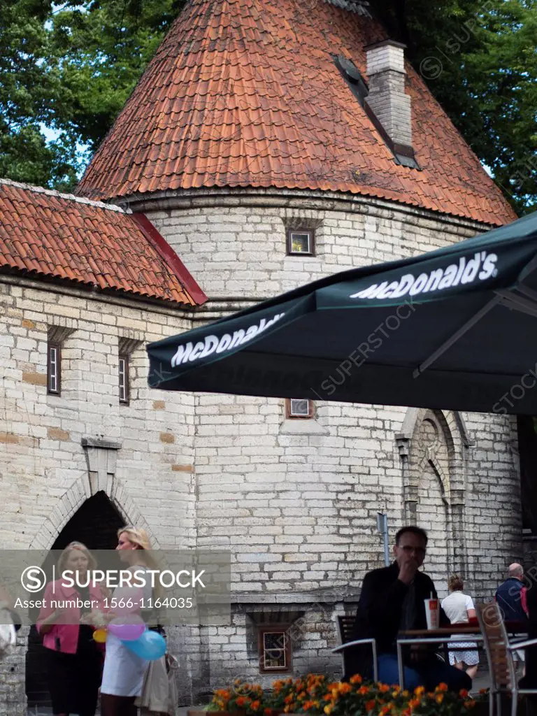 Umbrella of McDonald´s restaurant in Old City in Tallin, Estonia