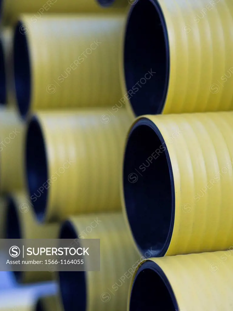Plastic piping on construction site in Tampere, Finland