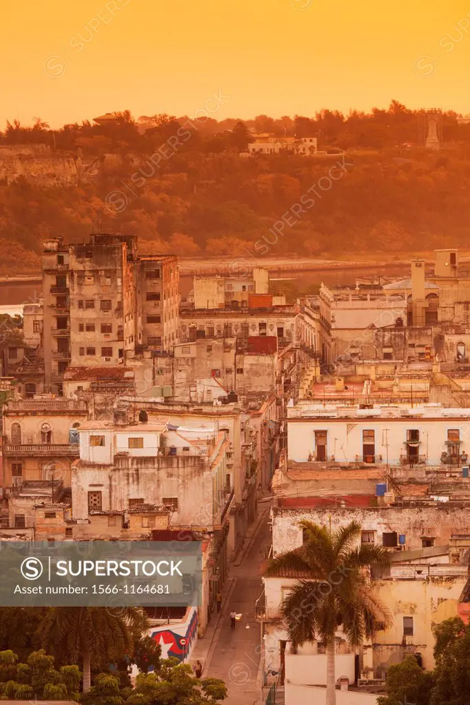Cuba, Havana, elevated view above Havana Vieja, Old Havana, morning