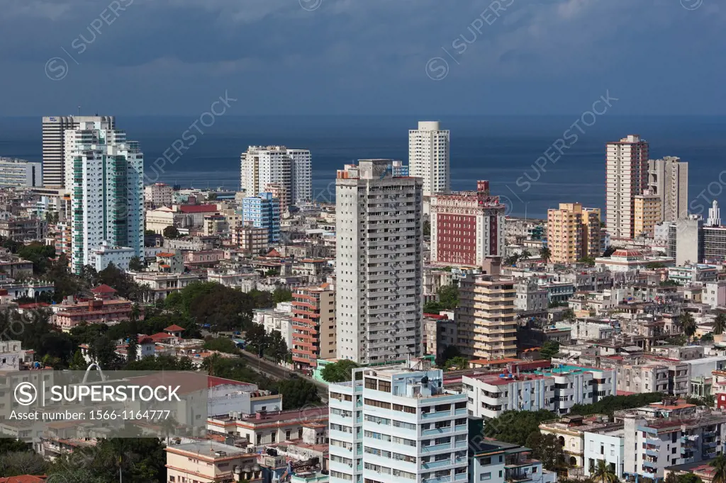 Cuba, Havana, Vedado, elevated view of the Vedado area