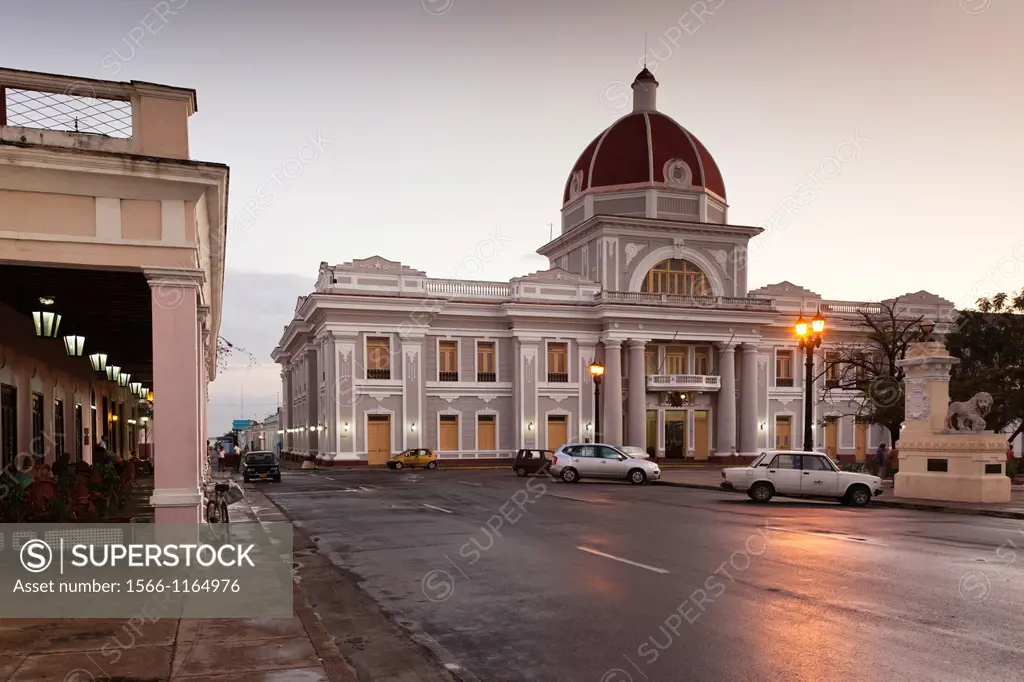 Cuba, Cienfuegos Province, Cienfuegos, Palacio de Gobierno, government house, dusk