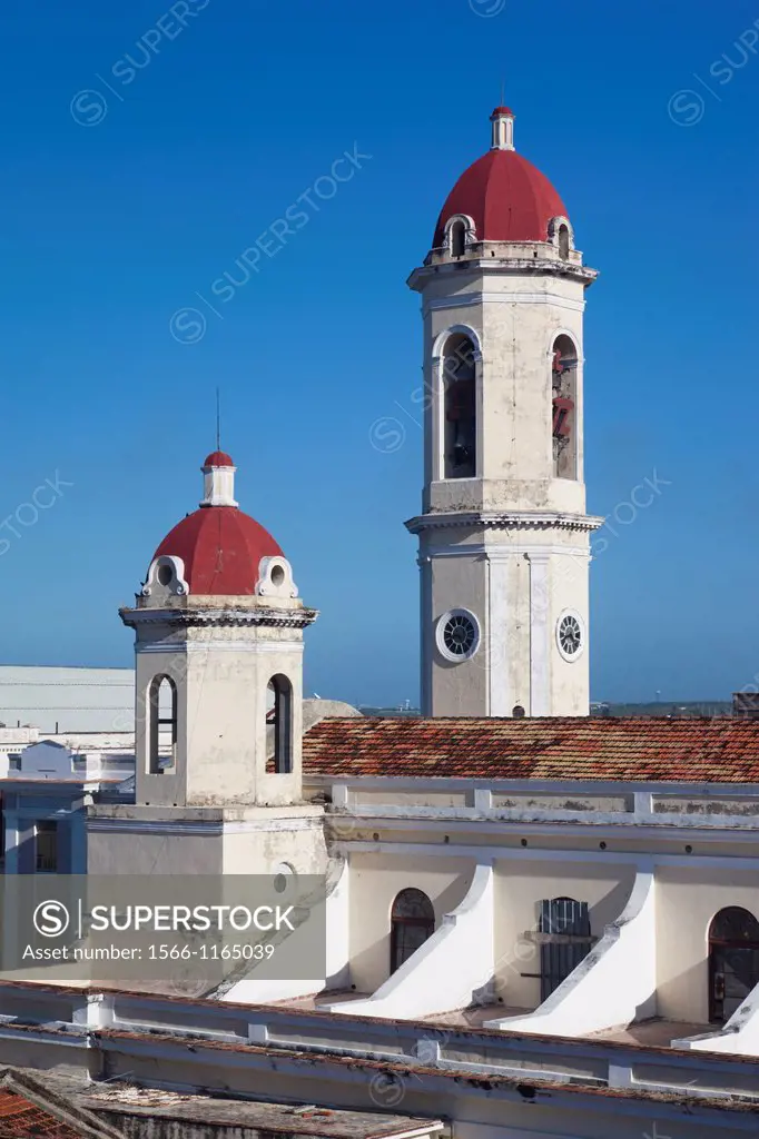 Cuba, Cienfuegos Province, Cienfuegos, Catedral de Purisima Concepcion cathedral, elevated view