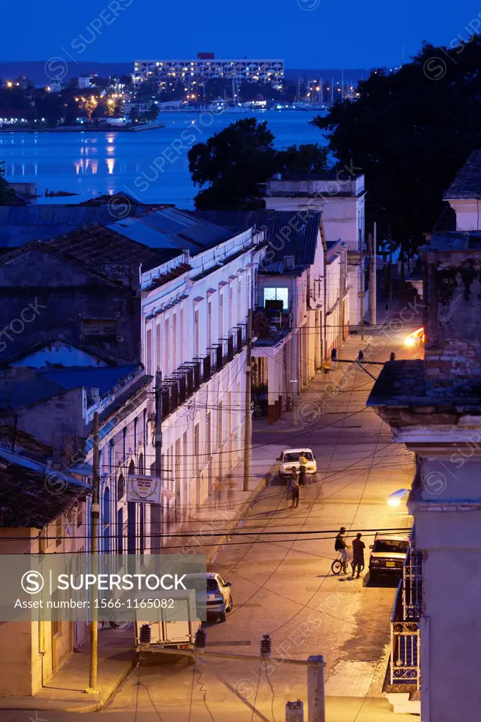 Cuba, Cienfuegos Province, Cienfuegos, Calle 31 street, elevated view dusk