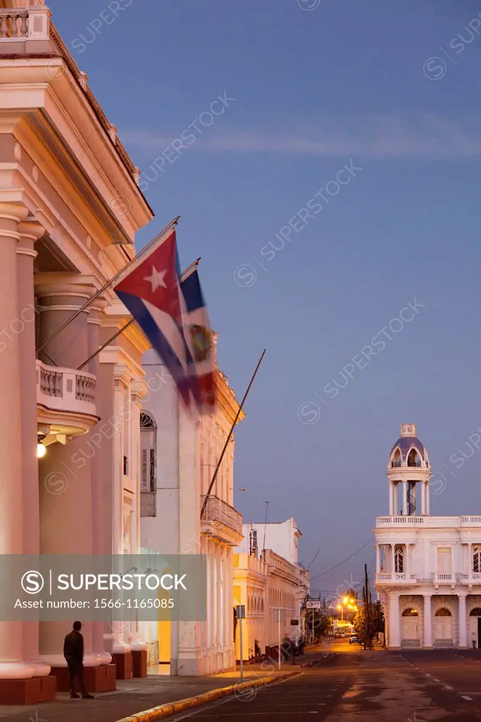 Cuba, Cienfuegos Province, Cienfuegos, Palacio de Gobierno, government house, and Casa de la Cultura Benjamin Duarte, dawn