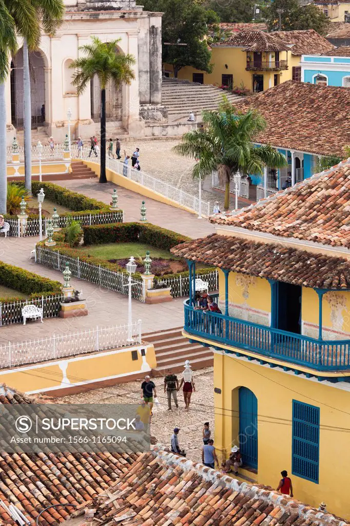 Cuba, Sancti Spiritus Province, Trinidad, elevated view of the Plaza Mayor