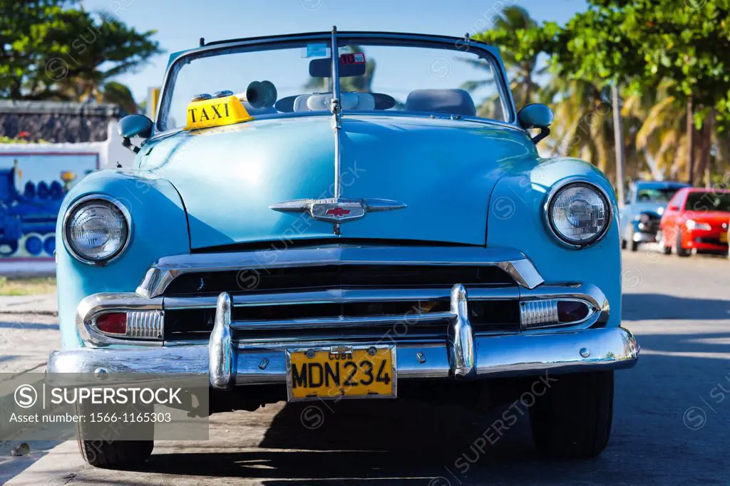 Cuba, Matanzas Province, Varadero, 1950s-era US-made Chevrolet cars