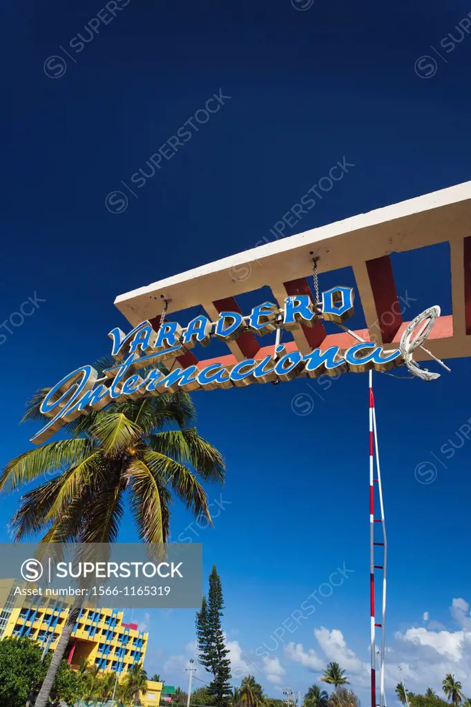 Cuba, Matanzas Province, Varadero, Hotel Varadero International, 1950s-era sister hotel to Hotel Fontainebleu in Miami Florida, sign