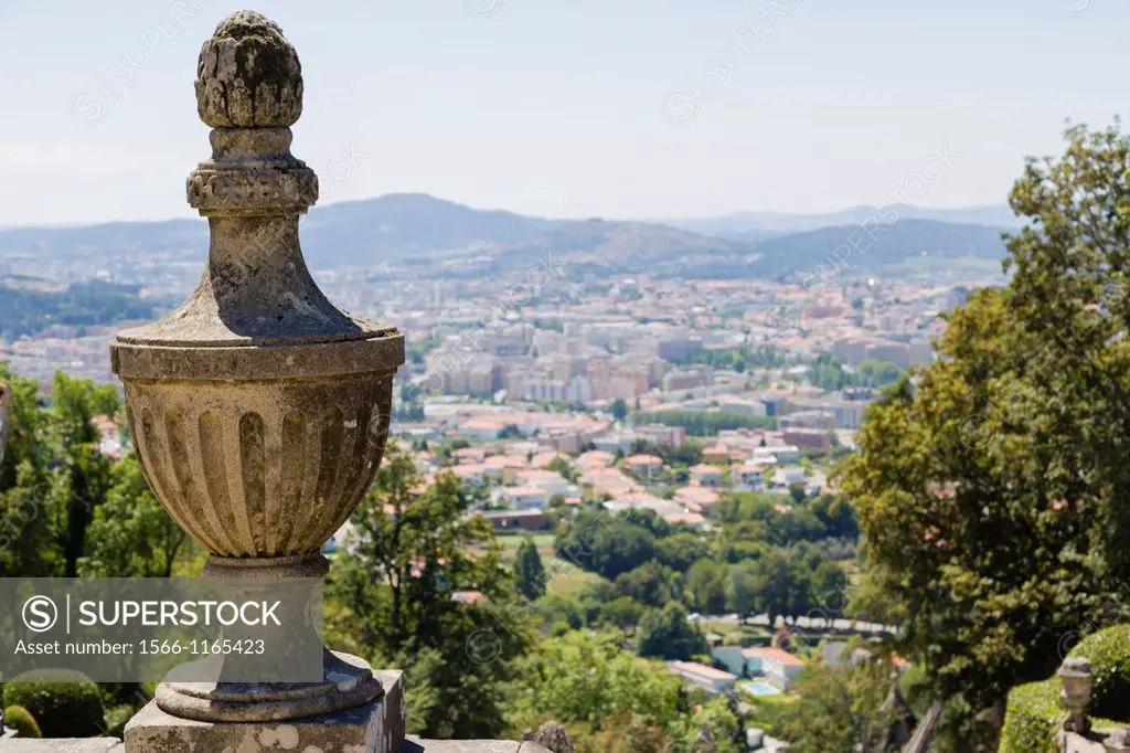 View of Braga Terreiro de Moises, Santuario do Bom Jesus do Monte, Good Jesus of the Mount sanctuary, Tenoes, Braga, Cavado, Norte, Portugal.